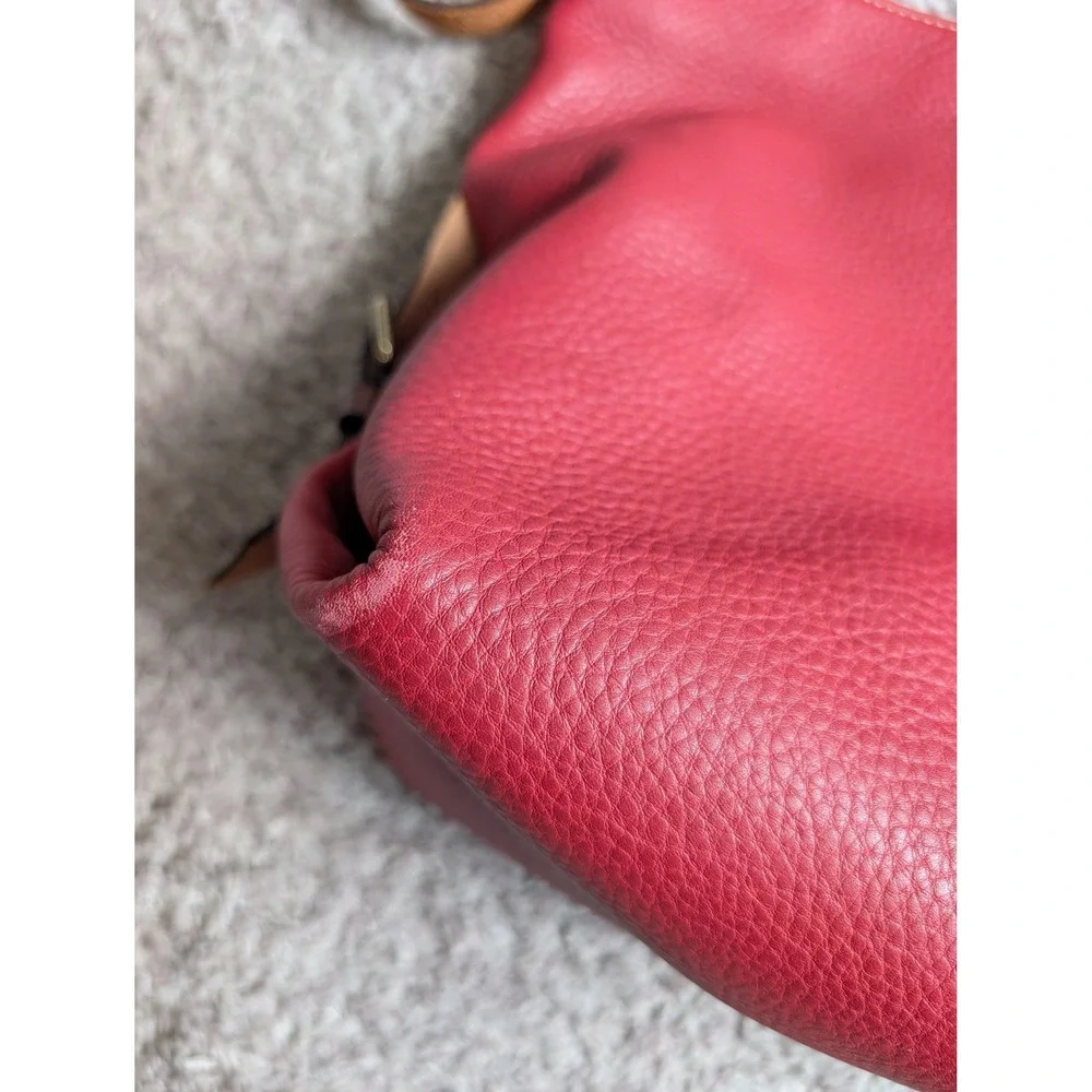 Dooney & Bourke, Red Pebbled Leather Hobo Bag, Slouchy, Brown Braided Strap